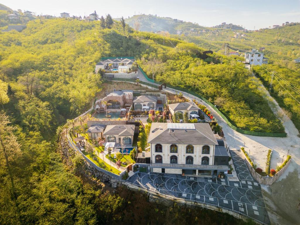 an aerial view of a mansion on a hill at Arborea Hotel in Trabzon