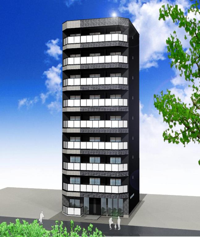a rendering of a tall black office building at LuxuryHOTEL難波南 in Osaka