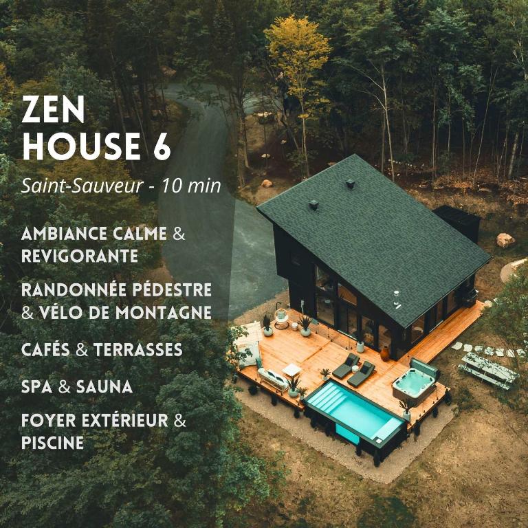 an aerial view of a house with a swimming pool at Zen House 6 - Villas & Spa in Morin Heights