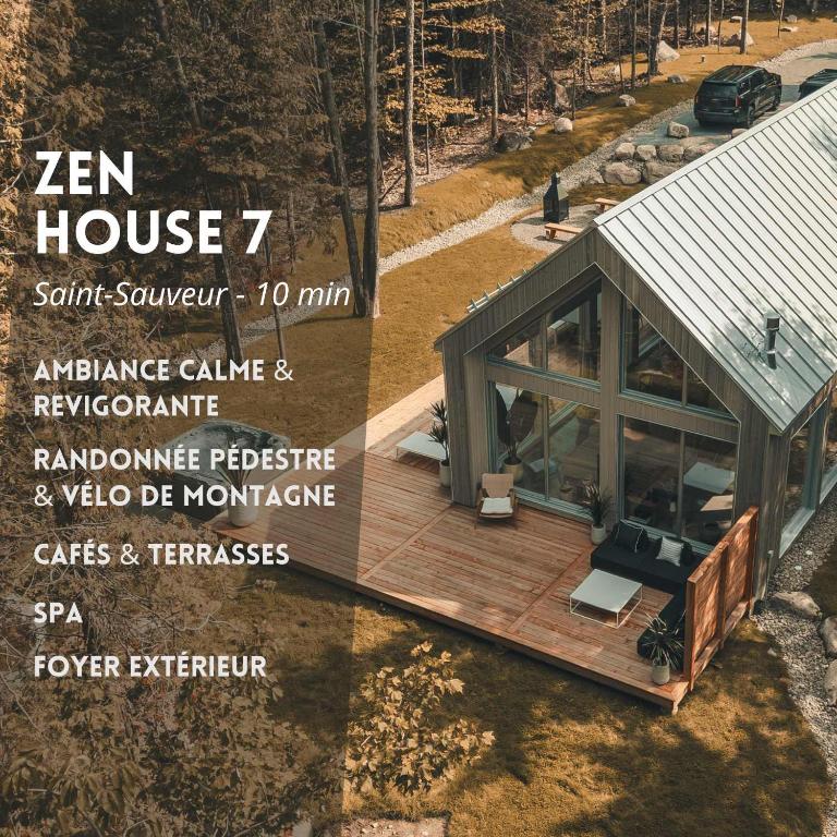 an aerial view of a house with a flyer at Zen House 7 - Villas & Spa in Morin Heights