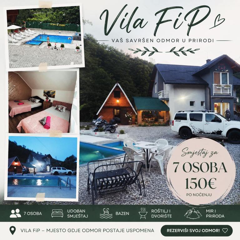 a collage of photos of a house and a pool at FiP Pure in Foča
