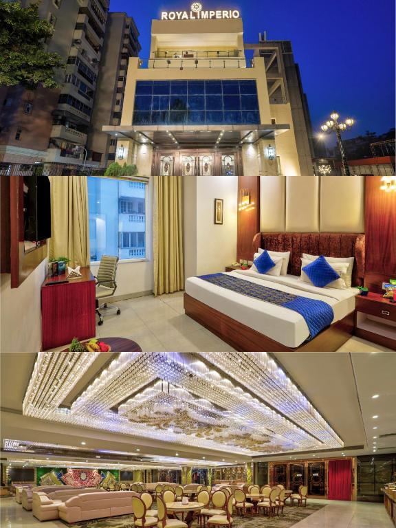 a hotel room with a king sized bed and a room at Hotel Royal Imporio Surajkund Faridabad in Faridabad