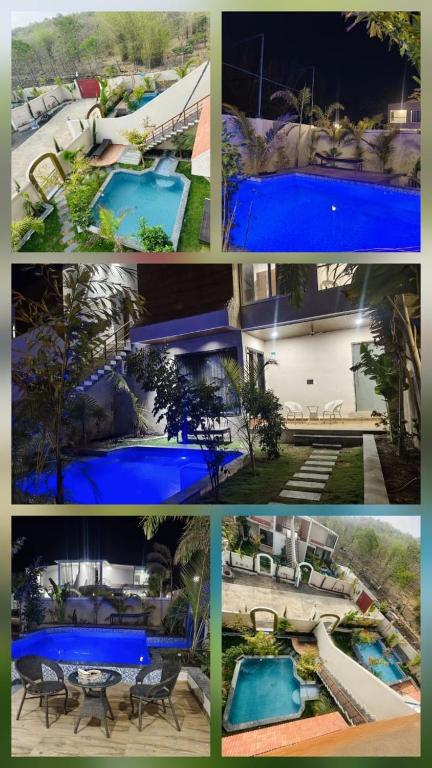 a collage of different pictures of a swimming pool at Kk resort sonkatch in Sonkach