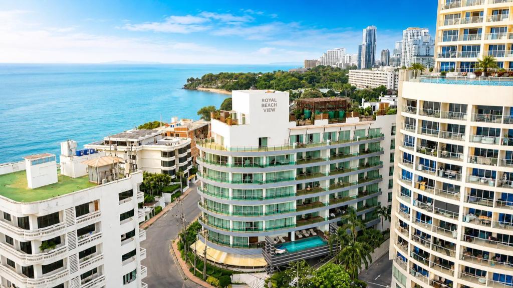 an aerial view of buildings and the ocean at Royal Beach View in Pattaya South