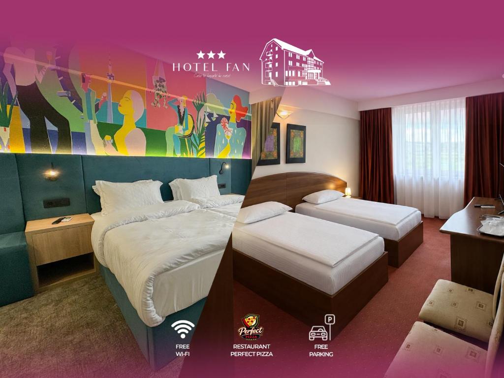 a hotel room with two beds in a room at Hotel FAN Sebes in Sebeş