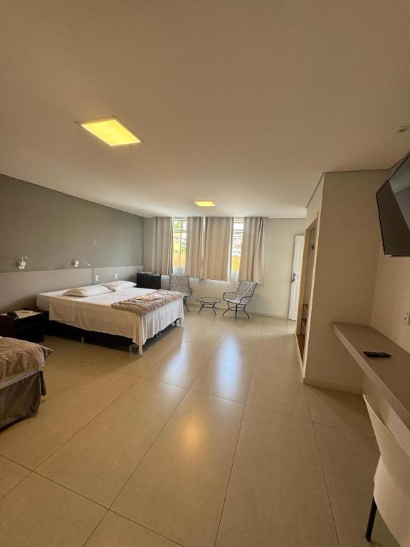 ein Schlafzimmer mit einem Bett und einem Fernseher in der Unterkunft Hotel Picpo in Ponte Nova