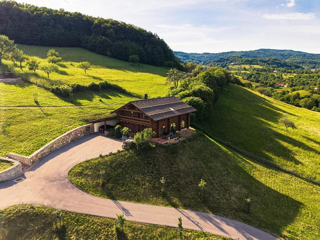 an overhead view of a house in a field at Chalet Val d'Or in Nová Baňa