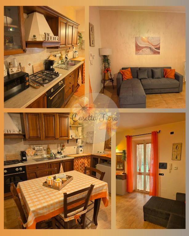 a collage of pictures of a kitchen and a living room at Casettafiore in Civitavecchia