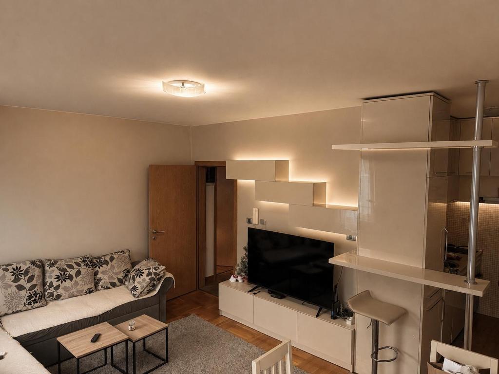 a living room with a couch and a flat screen tv at Golden Lux in Berane