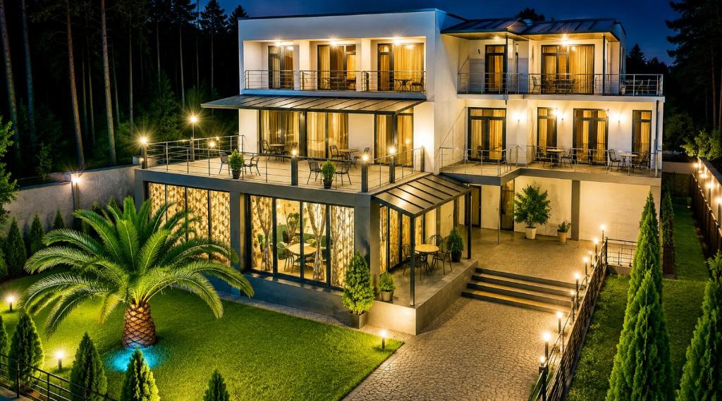 an aerial view of a house at night at Villa MD Grigoleti in Grigoleti