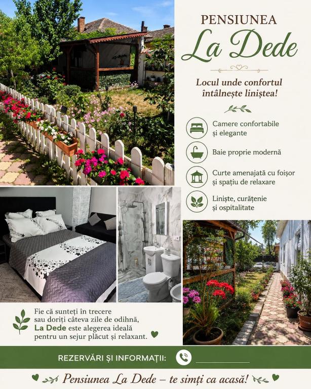 eine Collage aus Bildern eines Gartens mit Blumen in der Unterkunft La DeDe in Calafat