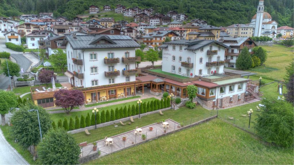 an aerial view of a town with buildings at Hotel Panoramic in Auronzo di Cadore