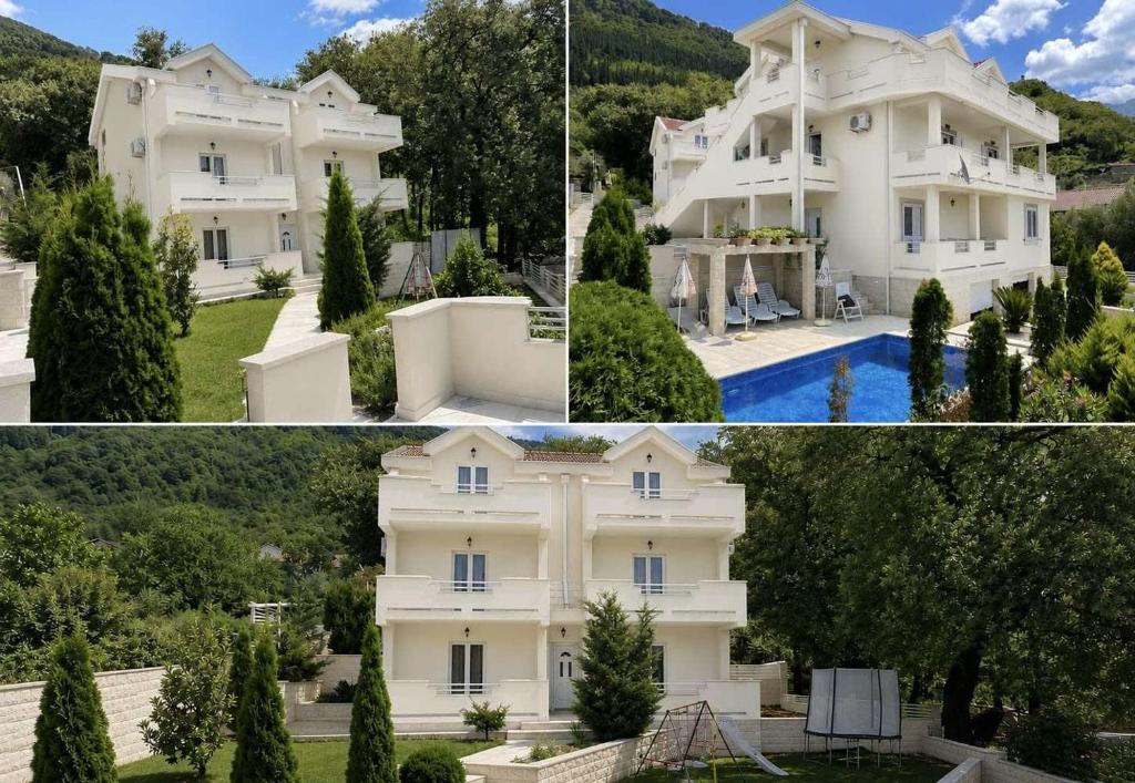 a series of four pictures of a white house at Aurora Residence in Nalježići
