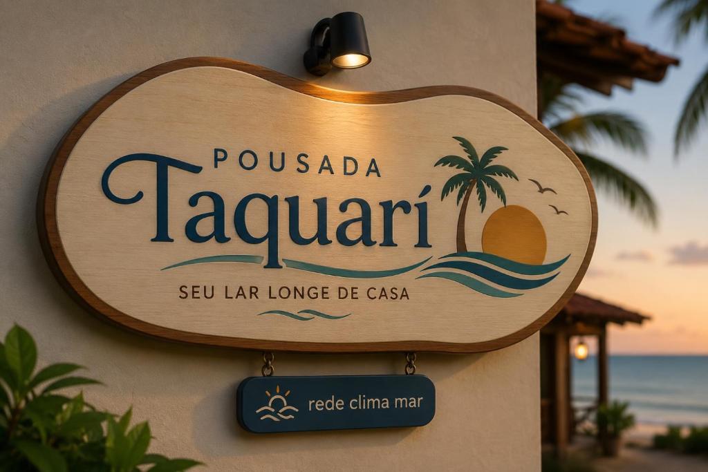 a sign for a hawaiian restaurant on a building at Pousada Taquarí Guaibim in Valença