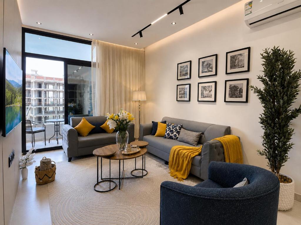 a living room with two couches and a table at Toot Suites in Abha
