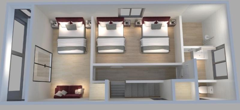 a depiction of a bedroom with two bunk beds at nonnon house in Osaka