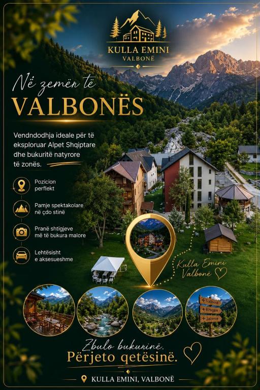 a flyer for a villa valois with a picture of a village at Kulla Emini Valbone 2025 in Valbonë