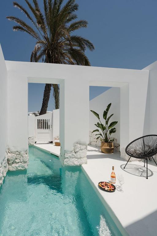 a house with a swimming pool with a palm tree at Anome Experience Hotel in Ornos