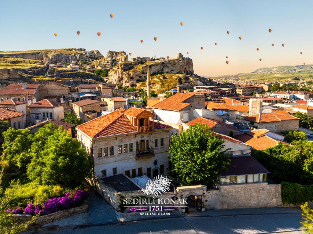 an overview of a city with hot air balloons in the sky at Sedirli Konak 1751 Special Class in Ürgüp