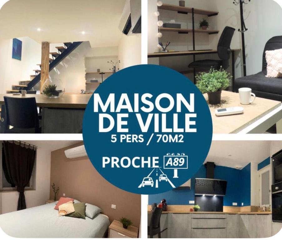 a collage of pictures of a room with a staircase at La maysou in Ussel