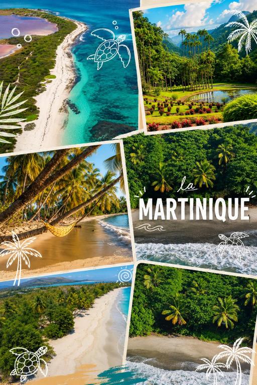 a collage of photos of a beach with the words martinique at Couleur Caraïbes-Ti rêve appartement vue mer hotel club in Sainte-Luce