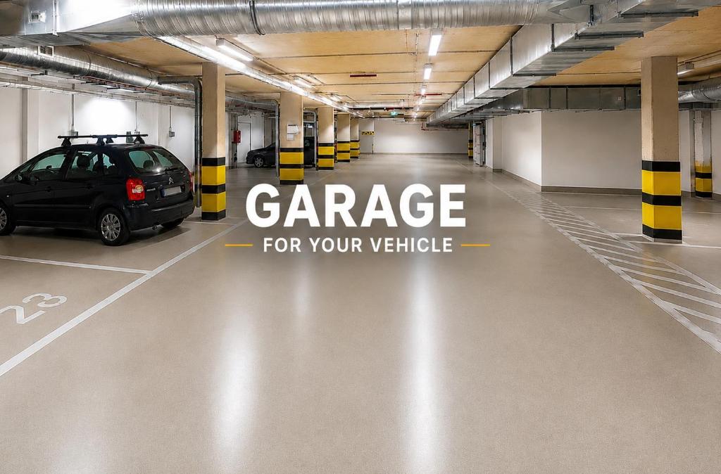 a car parked in a parking garage with the words garage for your vehicle at Hotel Cezar Banja Luka in Banja Luka