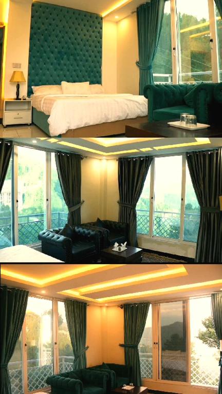ein Zimmer mit einem Bett und ein Zimmer mit einer Couch in der Unterkunft Down Town in Nathia Gali