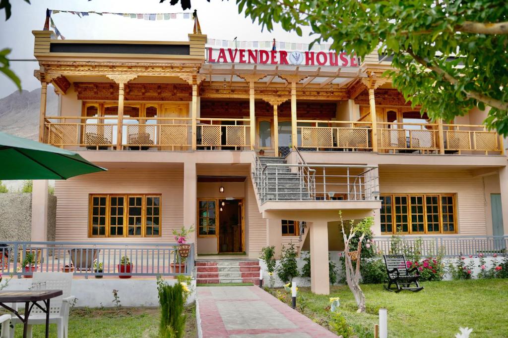 a building with a sign that reads lavender house at Lavender House in Nubra