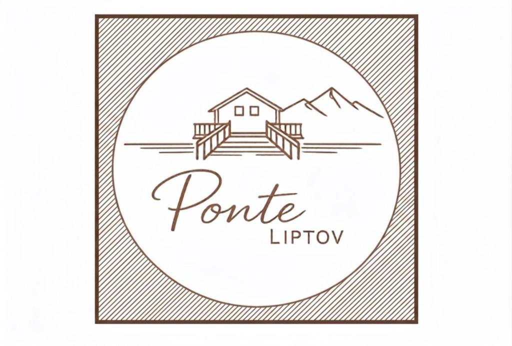 a badge with a house and mountains in the background at Ponte Liptov in Liptovský Trnovec