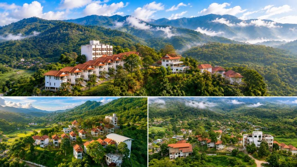 a collage of photos of a resort in the mountains at Wonderland Resort Chiangmai in Chiang Mai