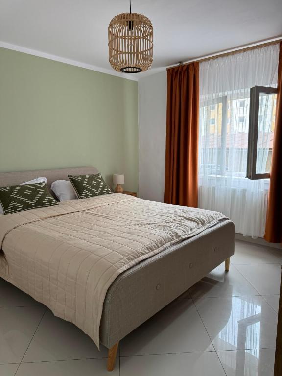 a bedroom with a large bed and a window at Cazare Târgu Secuiesc in Târgu Secuiesc
