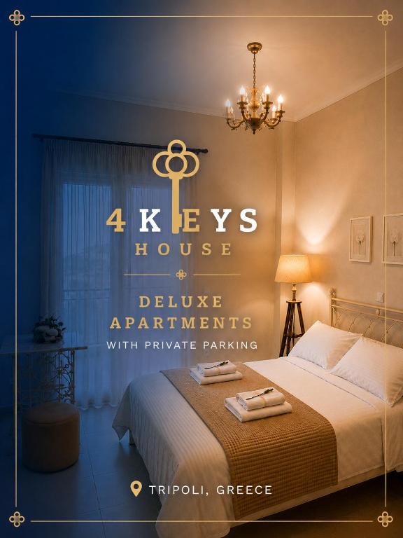 Schlafzimmer mit Schlüsseln, luxuriöse Apartments mit privatem Parkplatz in der Unterkunft 4keys House - Apartment 3 in Tripolis
