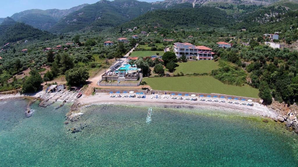 an aerial view of a resort with a beach at Maranton Beach Hotel in Koinyra