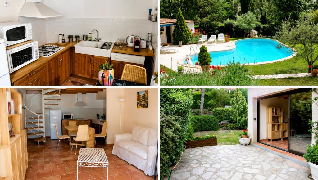 a collage of pictures of a kitchen and a house at gite millau in Millau