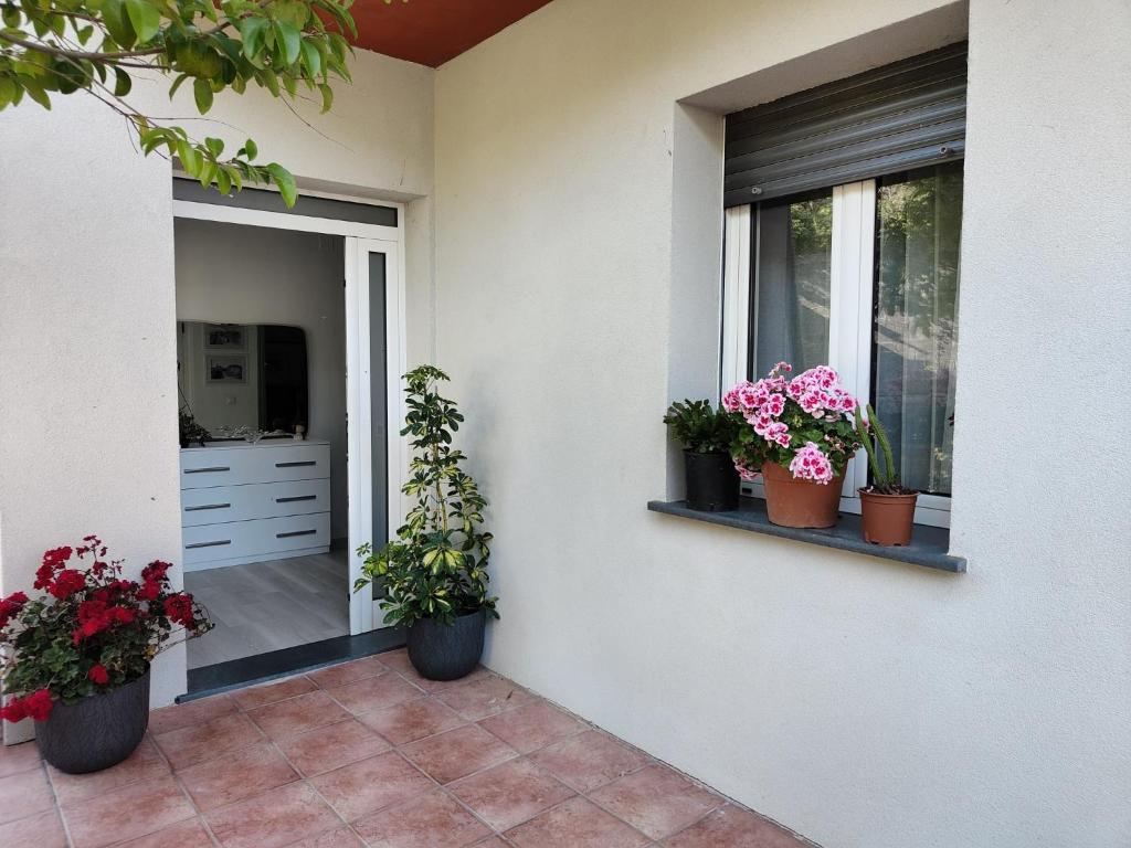 a house with three potted plants sitting on a porch at Contry House Atessa in Atessa