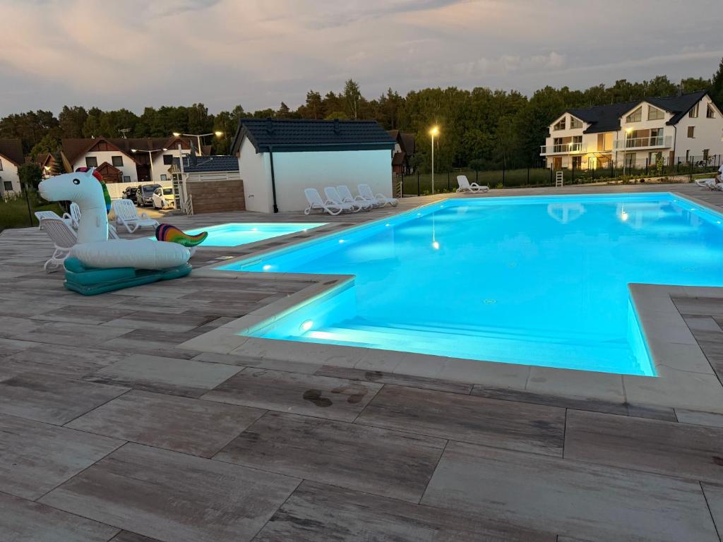 a large swimming pool with a inflatable pool toy at Wydmowa Ostoja in Żarnowska