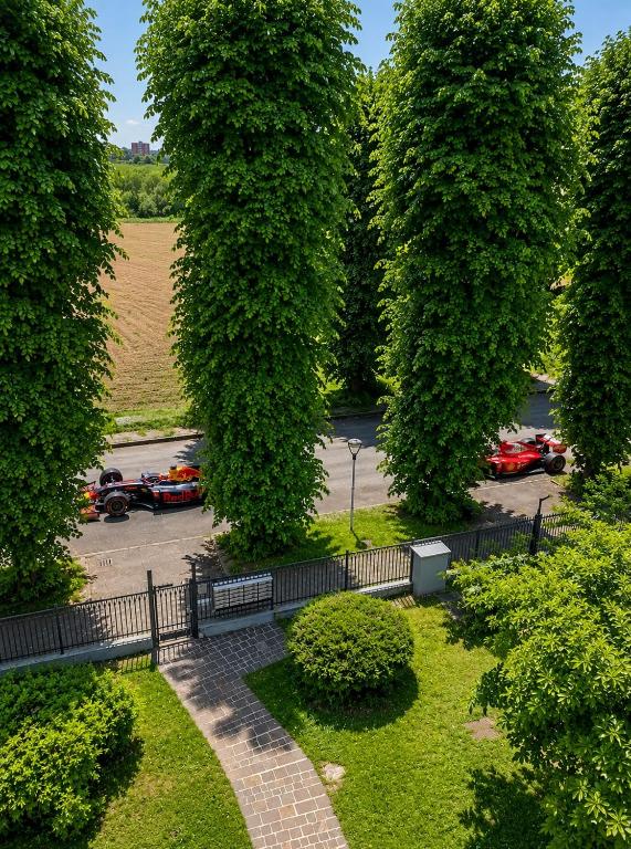 an overhead view of a park with large trees at Room between Milan and Como in Seregno
