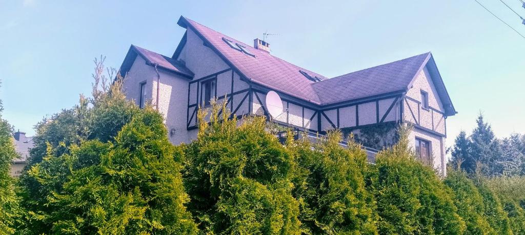 a house on top of a hill with trees at u Bozeny pokoje in Dźwirzyno