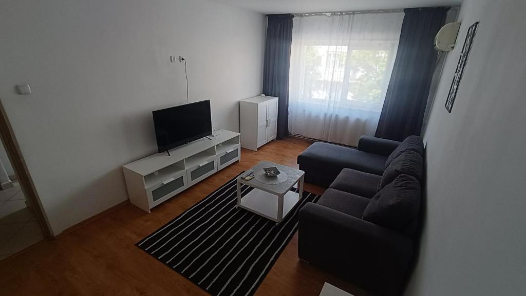 a living room with a couch and a tv at Dana in Piteşti
