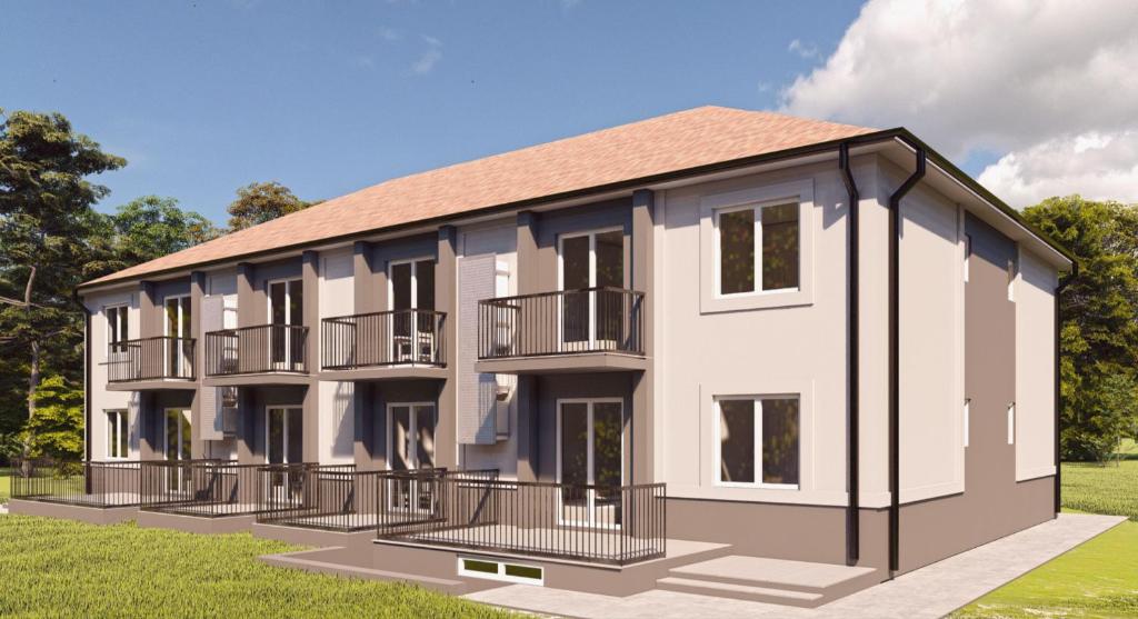 a rendering of a large apartment building with balconies at Comfort Residence in Tuzi