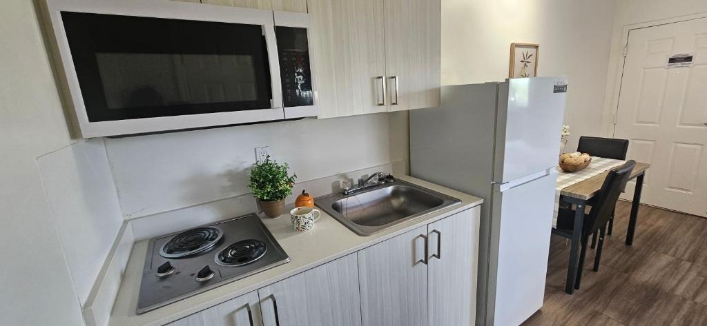 a small kitchen with a sink and a refrigerator at Siegel Select Orange Park in Orange Park