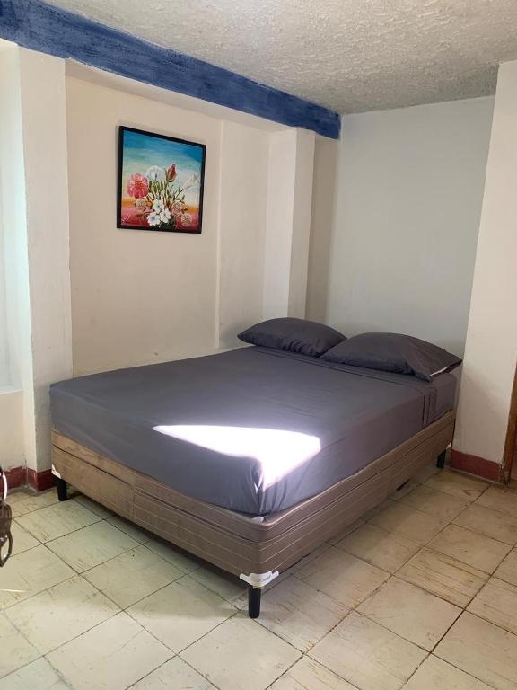 a bed in a bedroom with a picture on the wall at Casa Volcán Granada in Granada