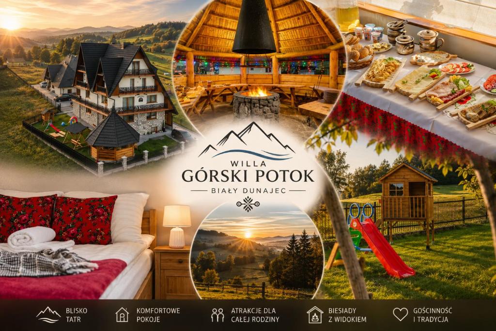 a collage of pictures of a german cabin at Willa Górski Potok - W CENIE ŚNIADANIE I ZNIŻKI NA TERMY ! in Biały Dunajec