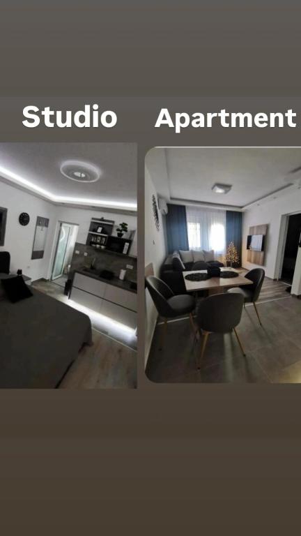 two pictures of a living room and an apartment at Apartment & Studio Isidora in Novi Sad