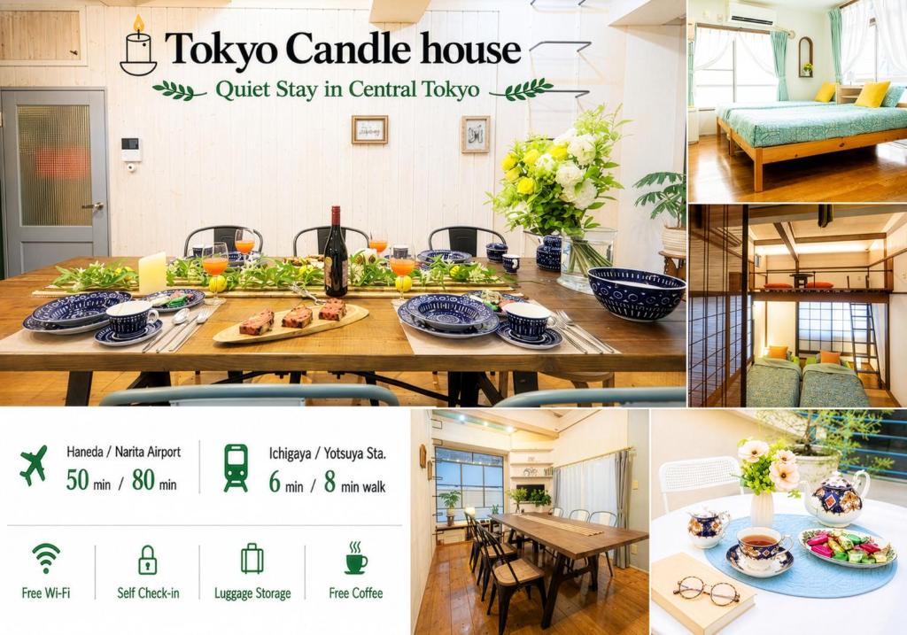 a collage of photos of a tkoanda candle house at Tokyo Candle house in Tokyo