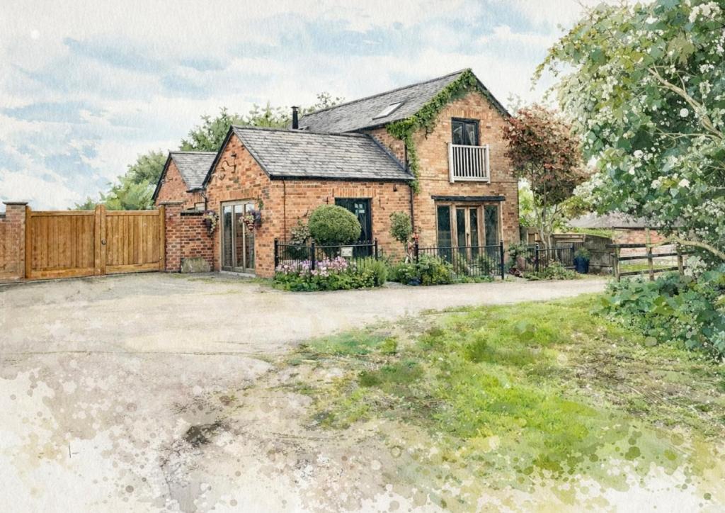 a drawing of a house with a driveway at Bybrook Barn - The Secret Little B&B, Swithland,Bradgate Park, Leicestershire in Loughborough