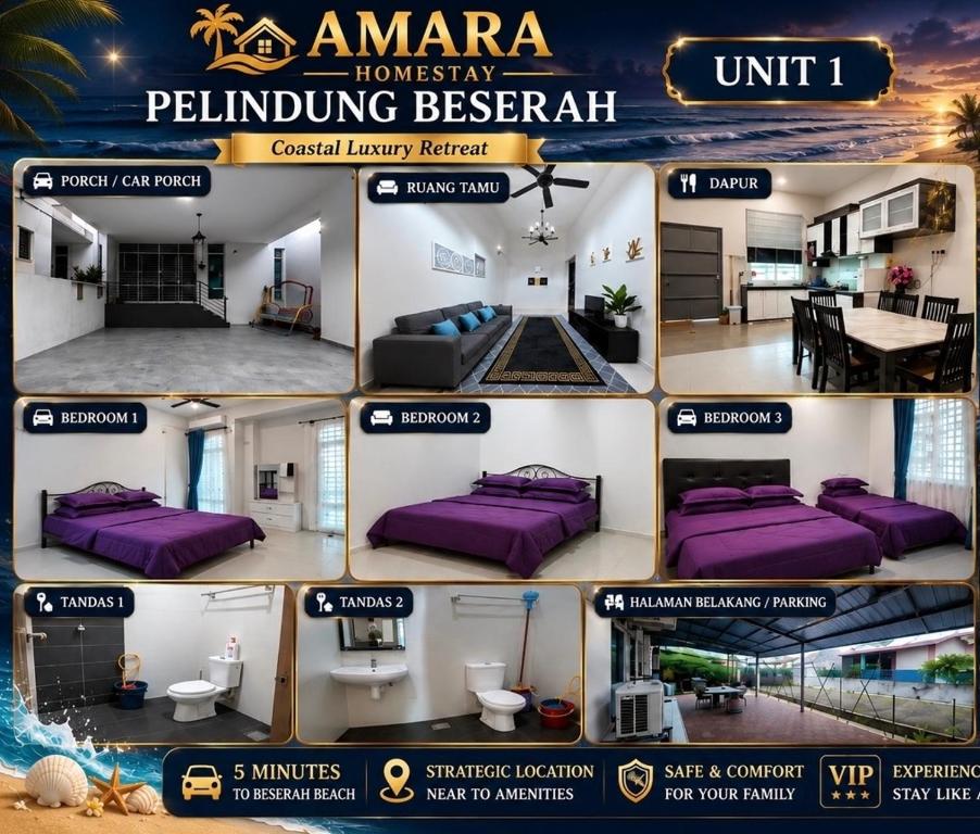 a collage of different pictures of a bedroom at Amara Homestay Kuantan in Kampong Bugis