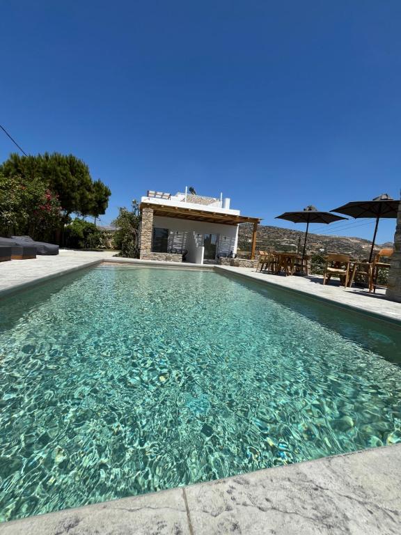 a swimming pool with a villa in the background at Ninemia Naxos Suites in Naxos Chora