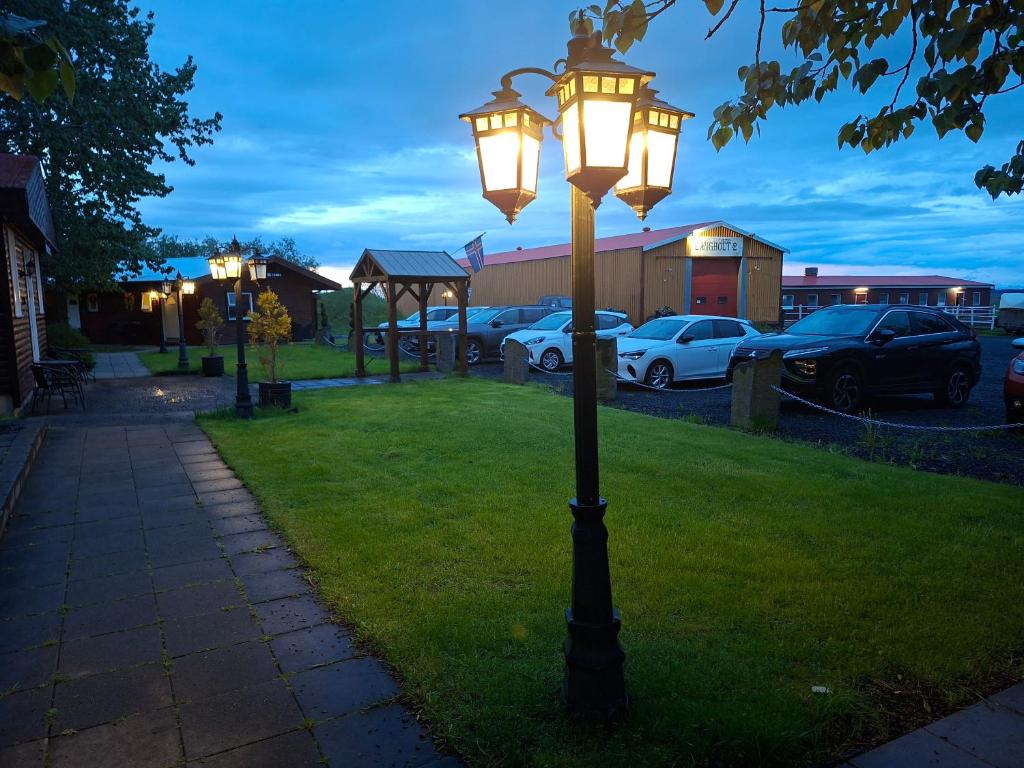 a street light on the grass in a yard at Country Dream - Langholt 2 in Selfoss