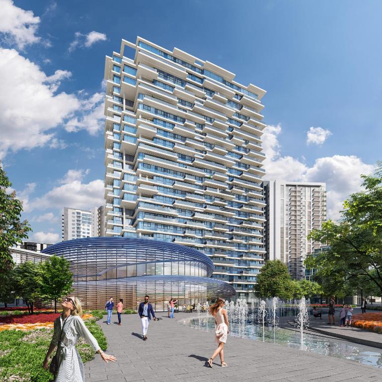 a rendering of a building with people walking in front of it at BW Perla - Premium Apartments in Belgrade